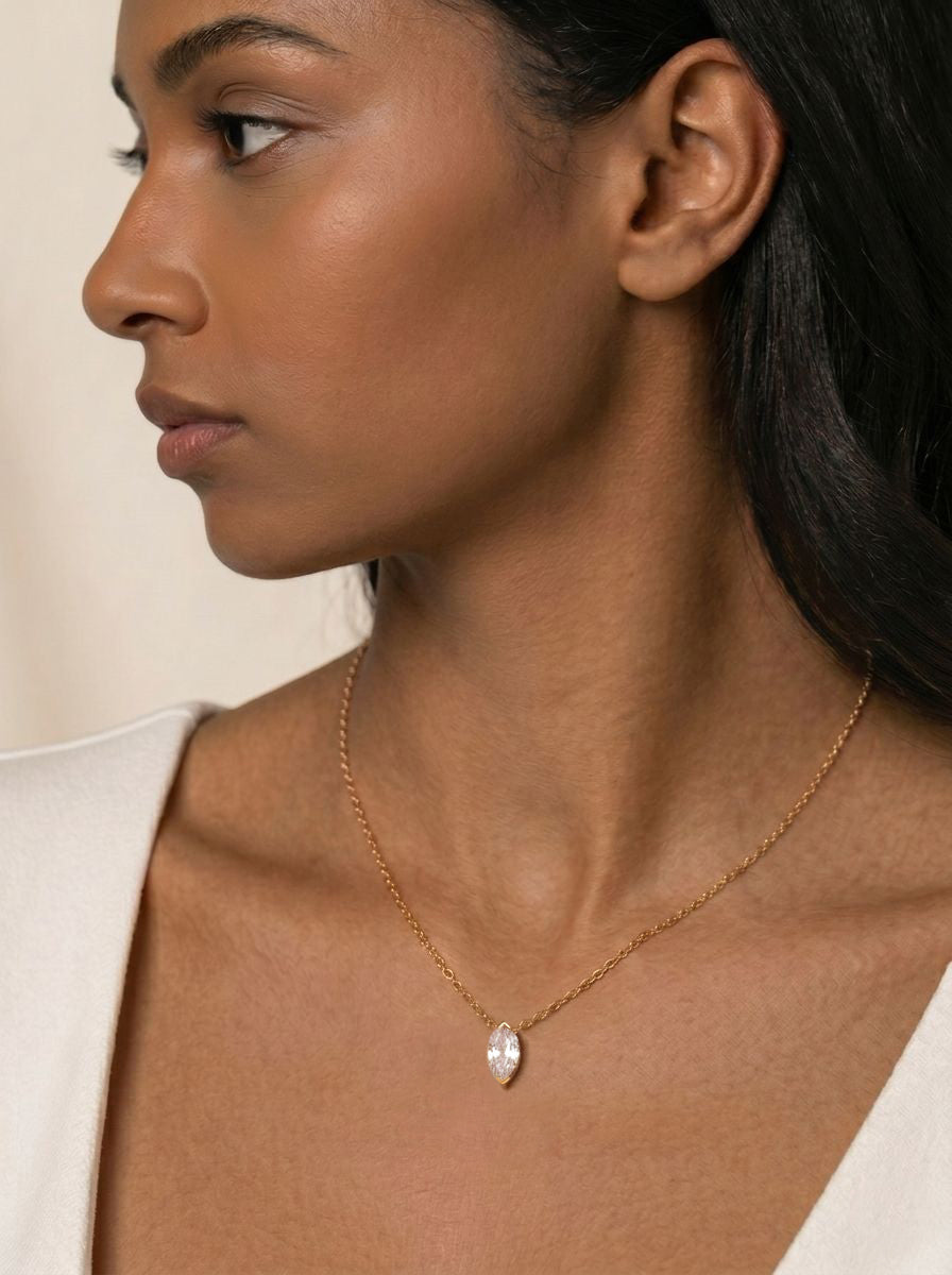 18k Gold Marquise Lab Grown Diamond Necklace