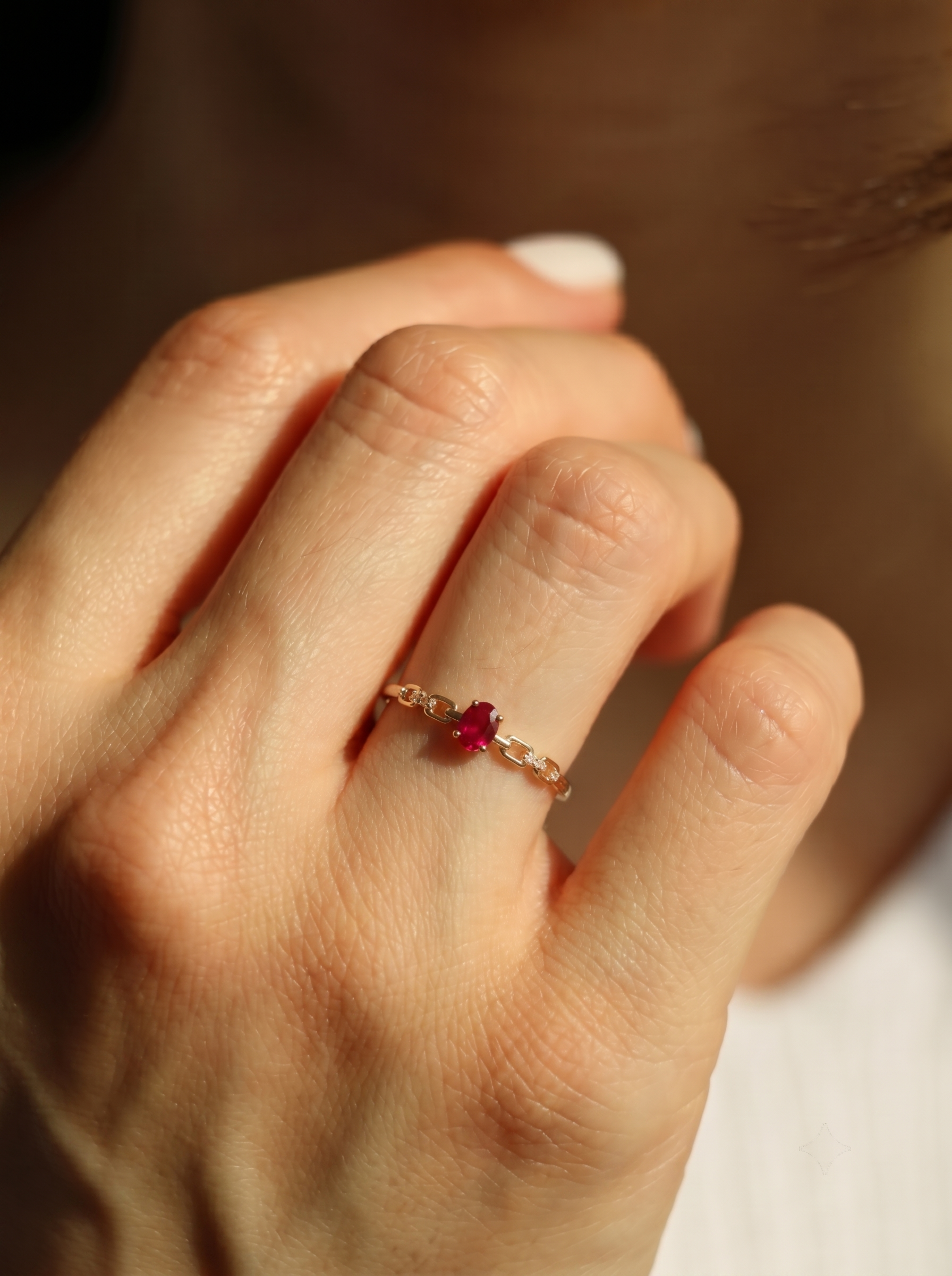 18k Gold Ruby Link Ring