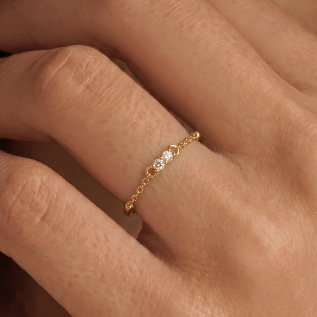 18K Gold Lab-Grown Diamond Twin Chain Ring