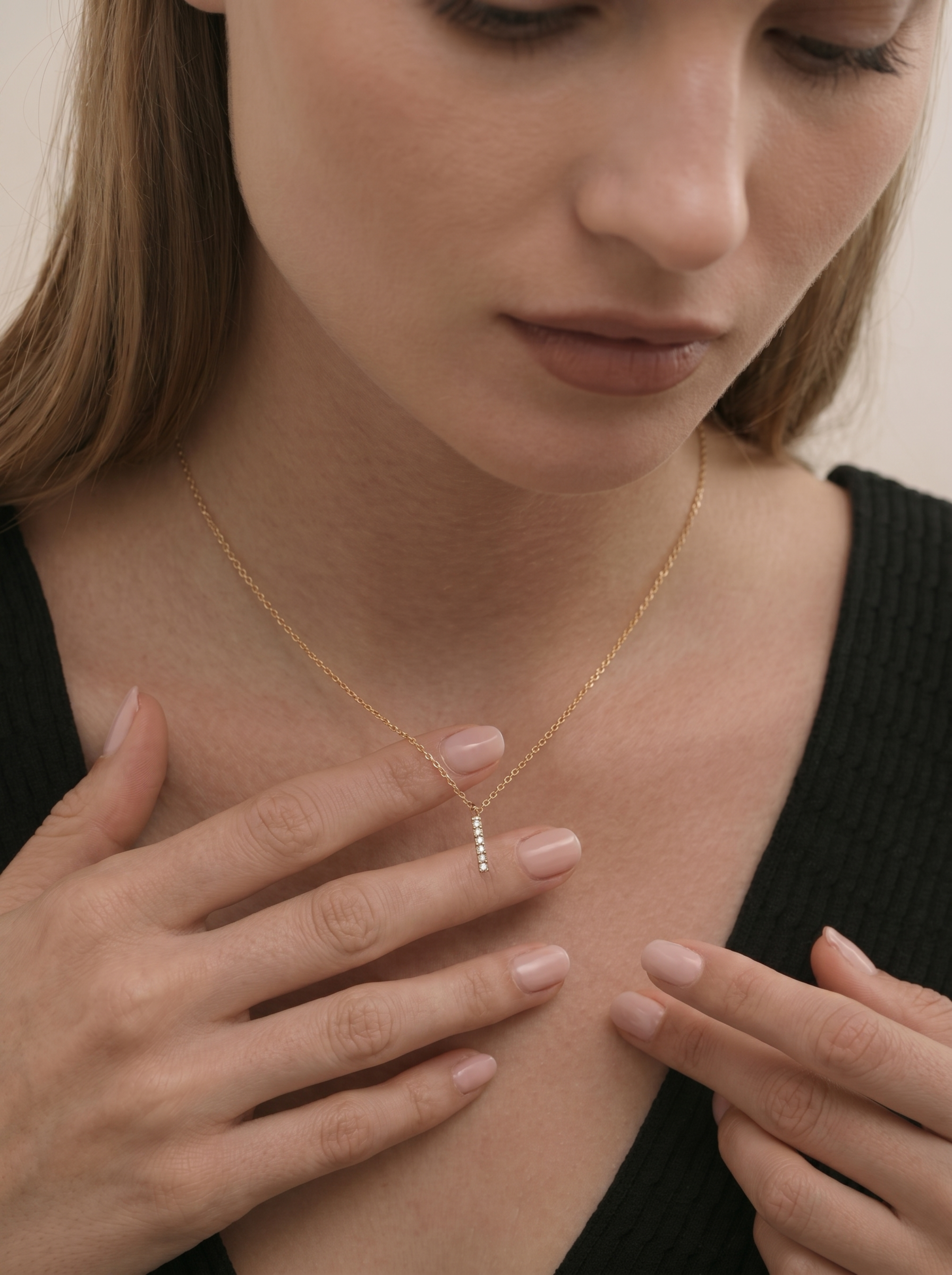 18k Gold Linear Lab-Grown Diamond Bar Necklace