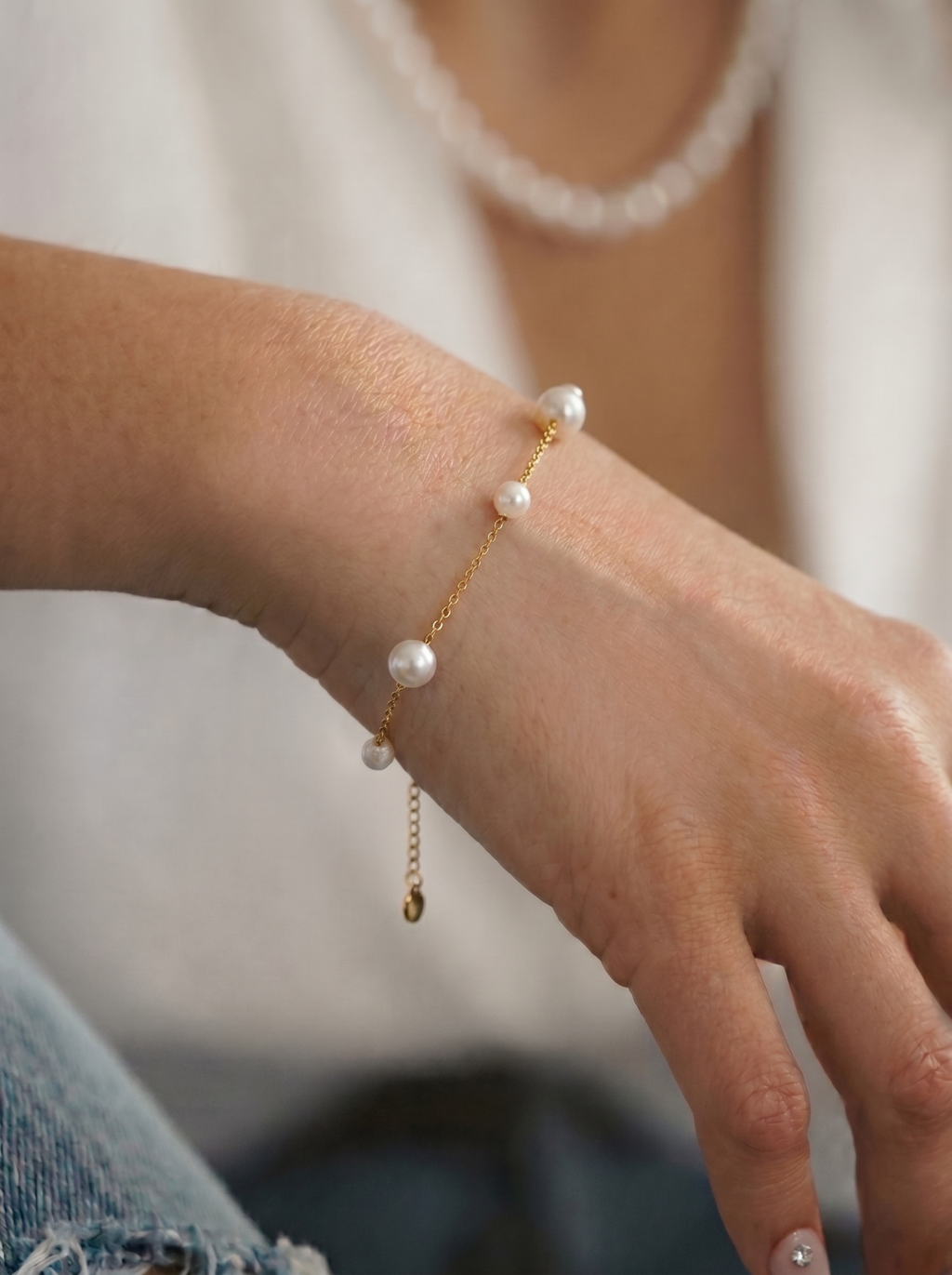 18K Gold Graduated Soft Pearl Bracelet