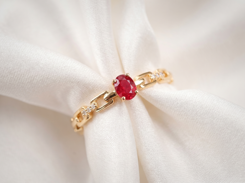18k Gold Ruby Link Ring