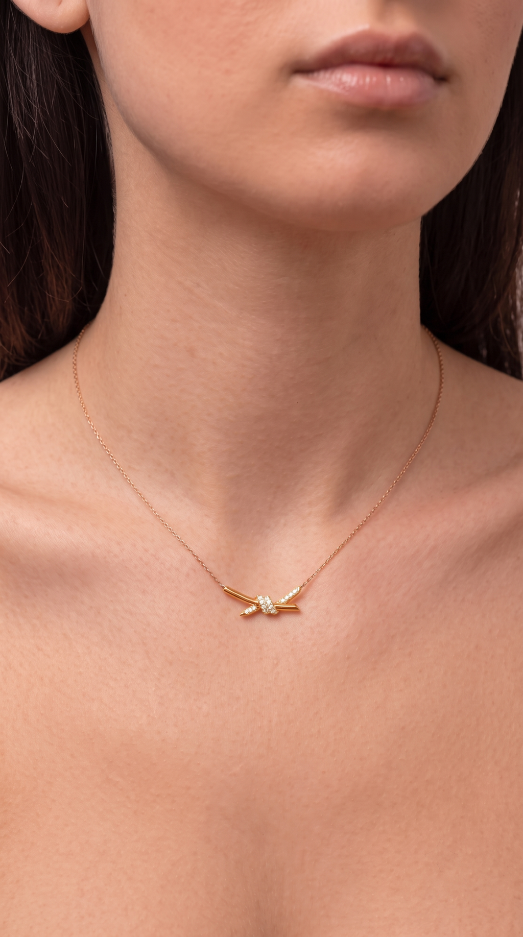 18K Gold Lab Grown Diamond Ribbon Bow Necklace
