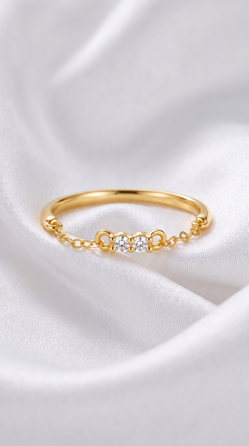 18K Gold Lab-Grown Diamond Twin Chain Ring