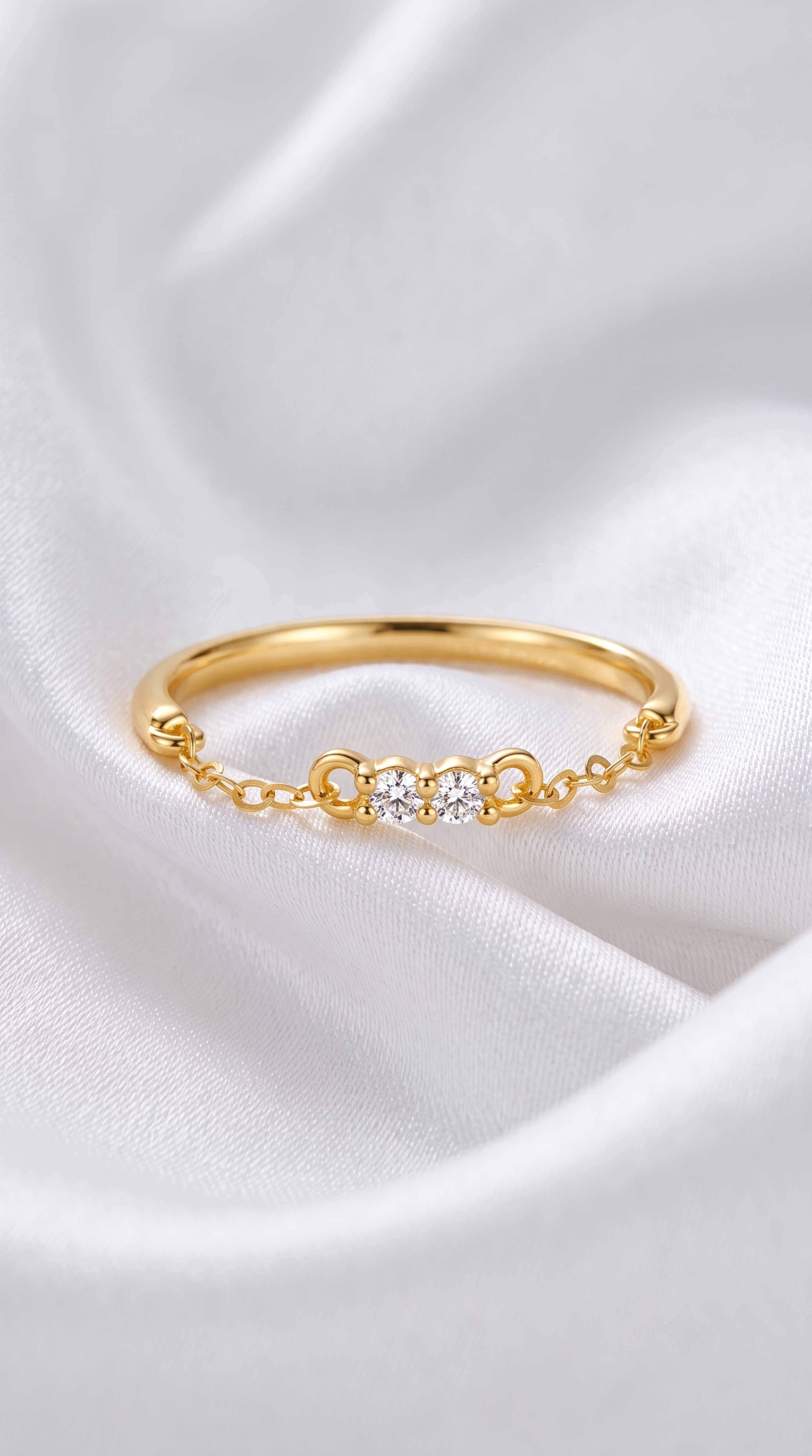 18K Gold Lab-Grown Diamond Twin Chain Ring