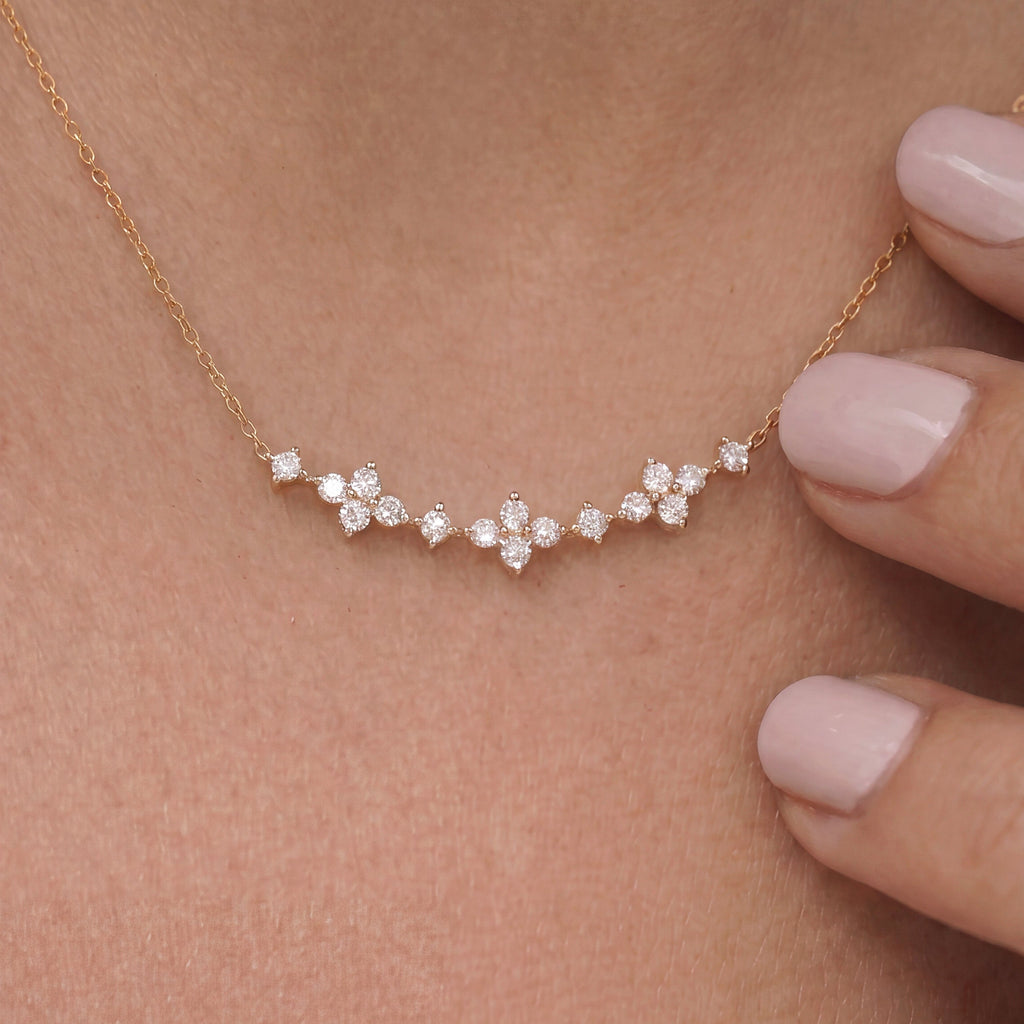 18k Gold Lab Grown Diamond Floral Rhythm Necklace
