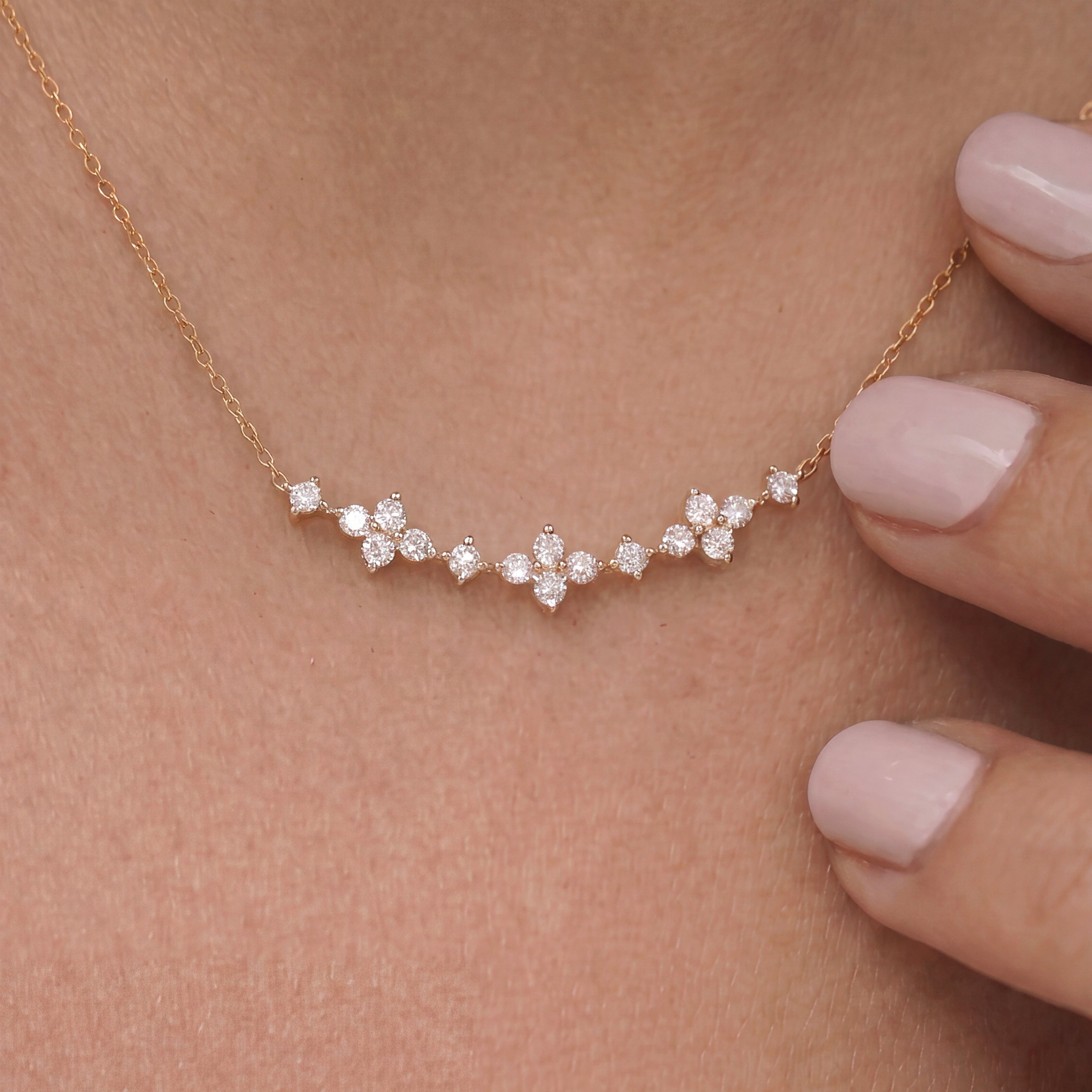 18k Gold Lab Grown Diamond Floral Rhythm Necklace