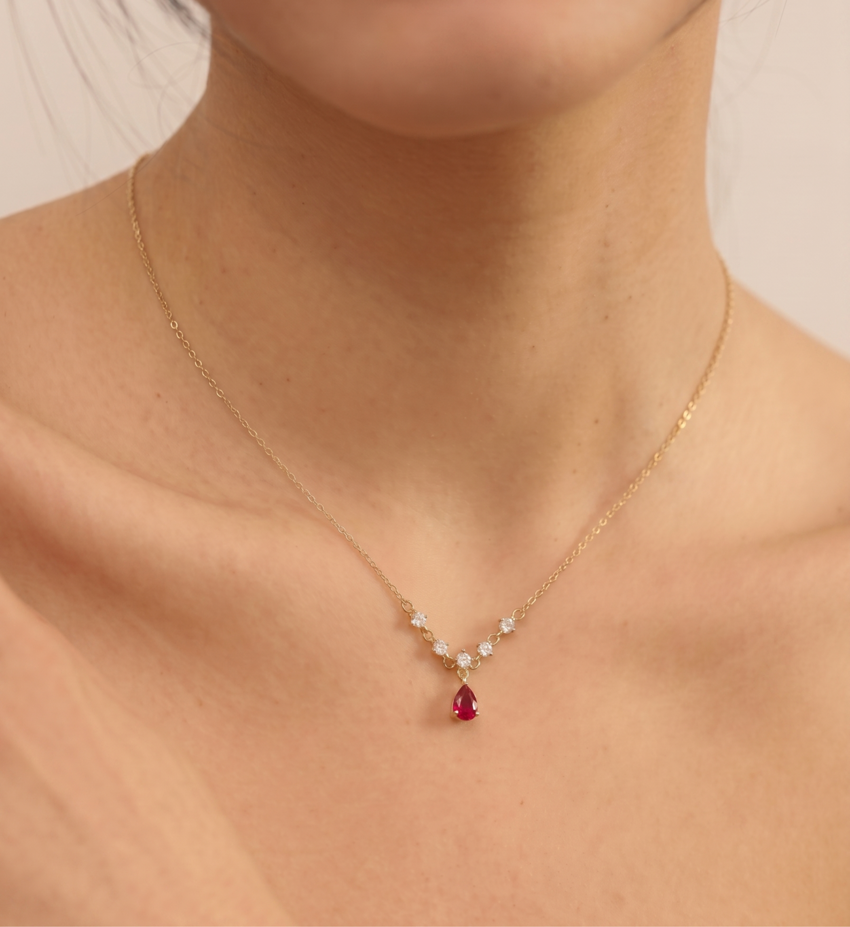 18k Gold Ruby Rhythm Drop Necklace