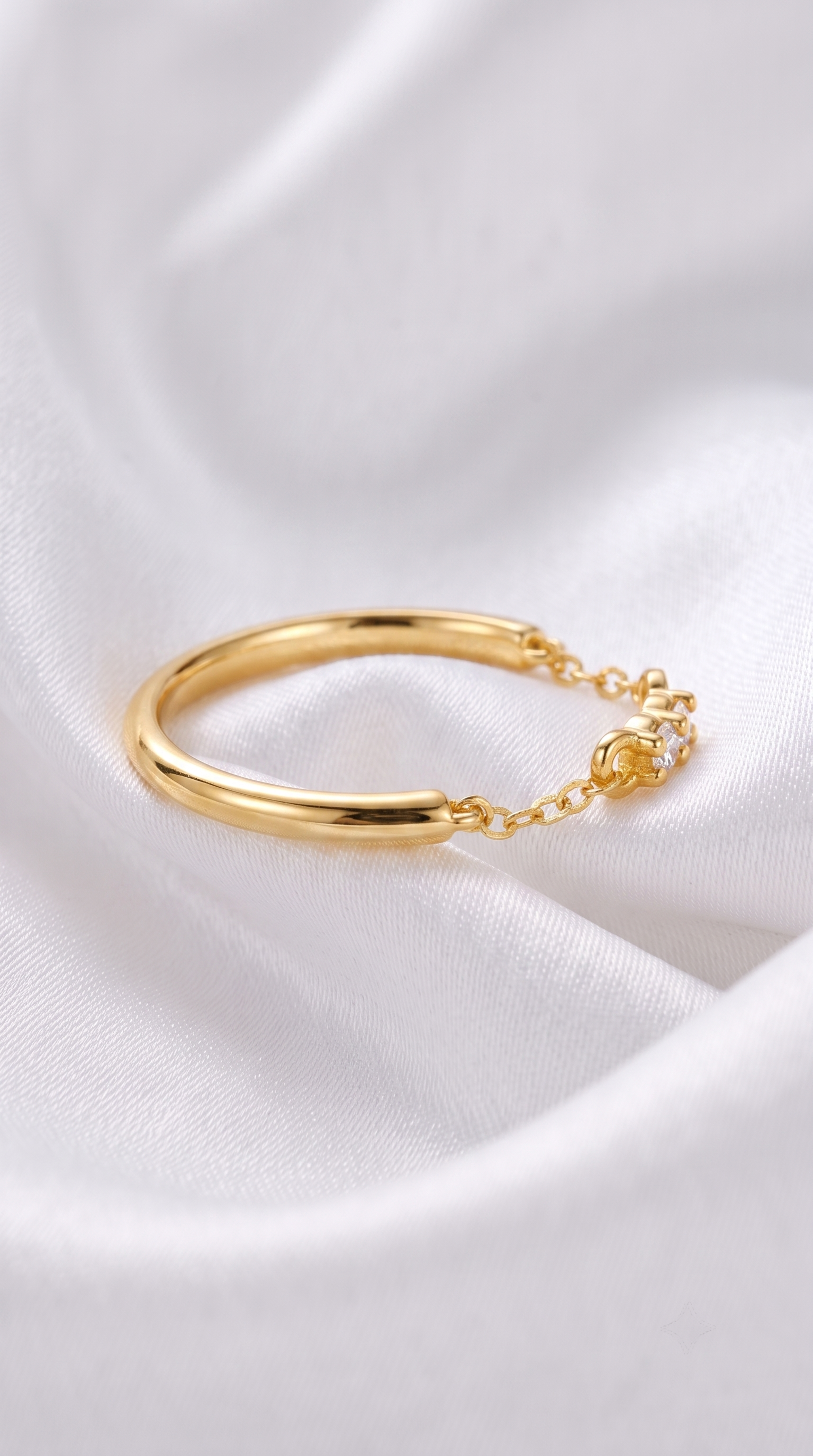 18K Gold Lab-Grown Diamond Twin Chain Ring