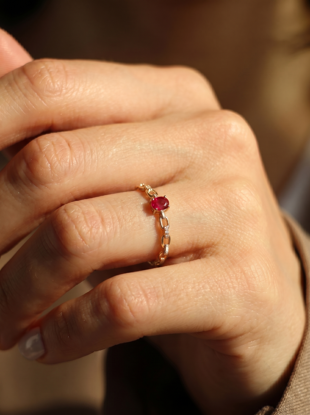 18k Gold Ruby Link Ring