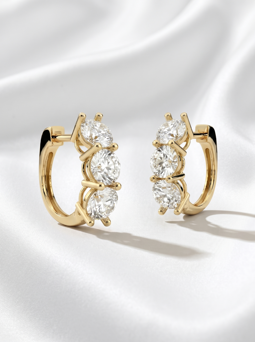 18k Gold Three Lab Grown Diamond Earrings