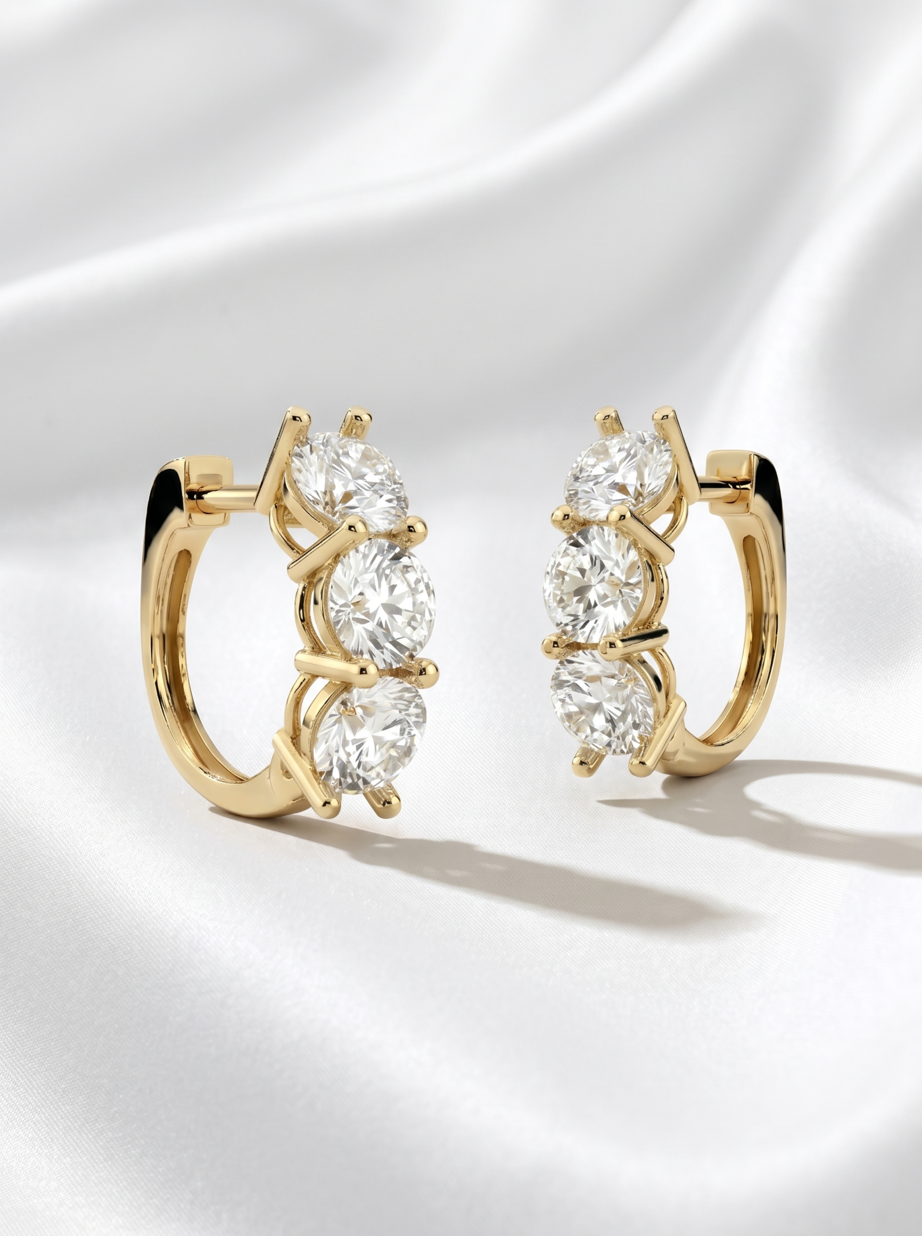 18k Gold Three Lab Grown Diamond Earrings