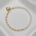 18K Gold Freshwater Pearl Heart Charm Bracelet