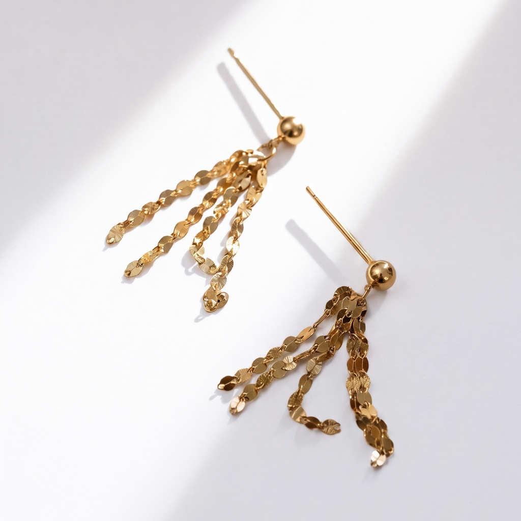 18K Gold Petal Chain Earrings