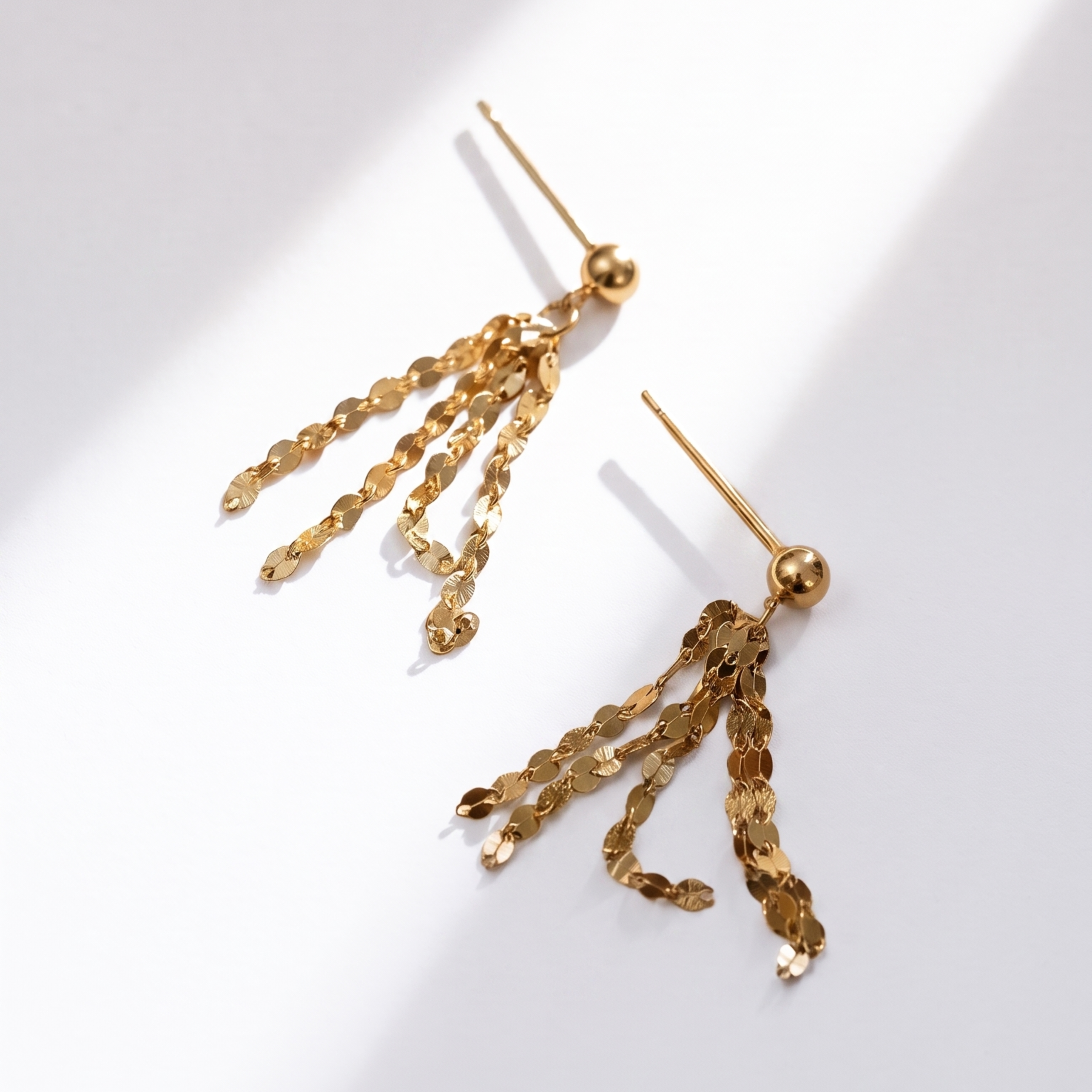 18K Gold Petal Chain Earrings