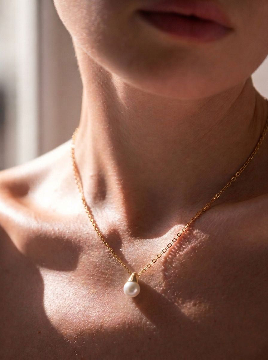 18k Gold Pearl Cone Pendant Necklace