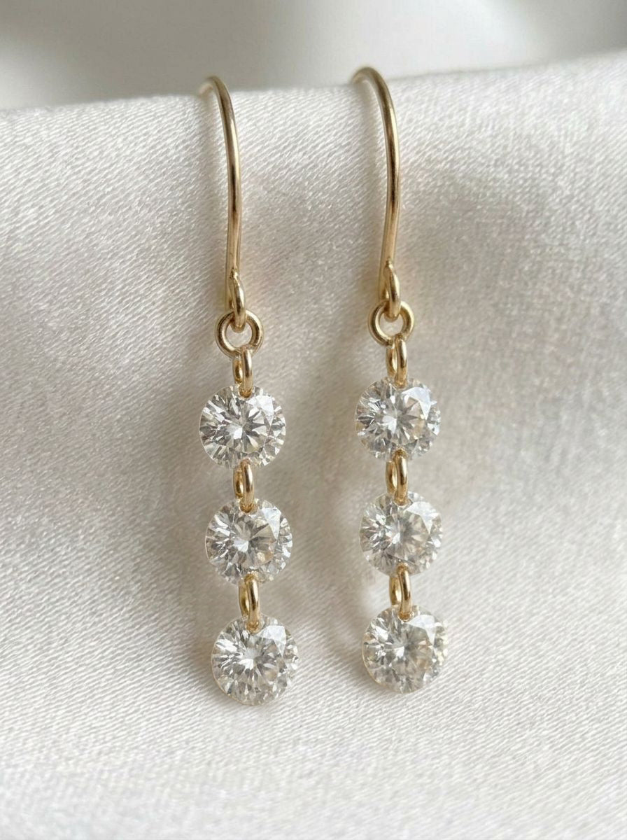 18k Gold Linear Drop Lab Grown Diamond Earrings