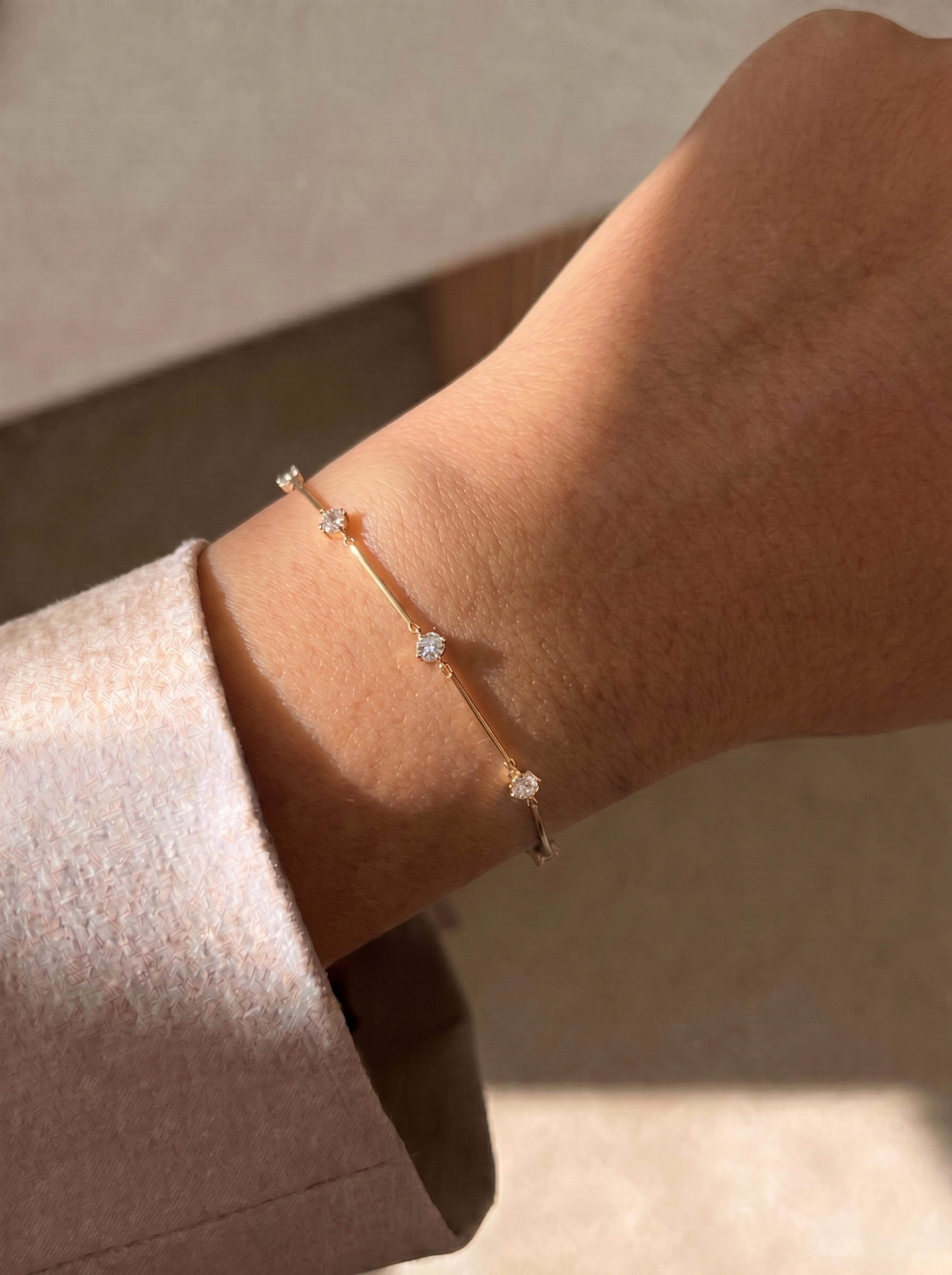 14k Gold Vermeil Linear Dot Lab Grown Diamond Bracelet