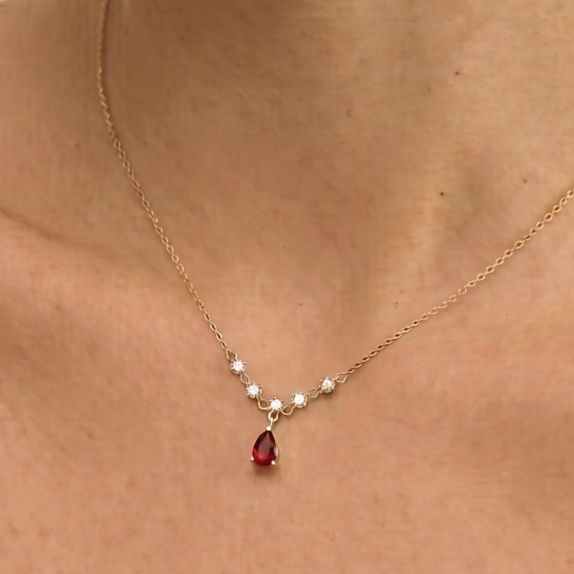 18k Gold Ruby Rhythm Drop Necklace