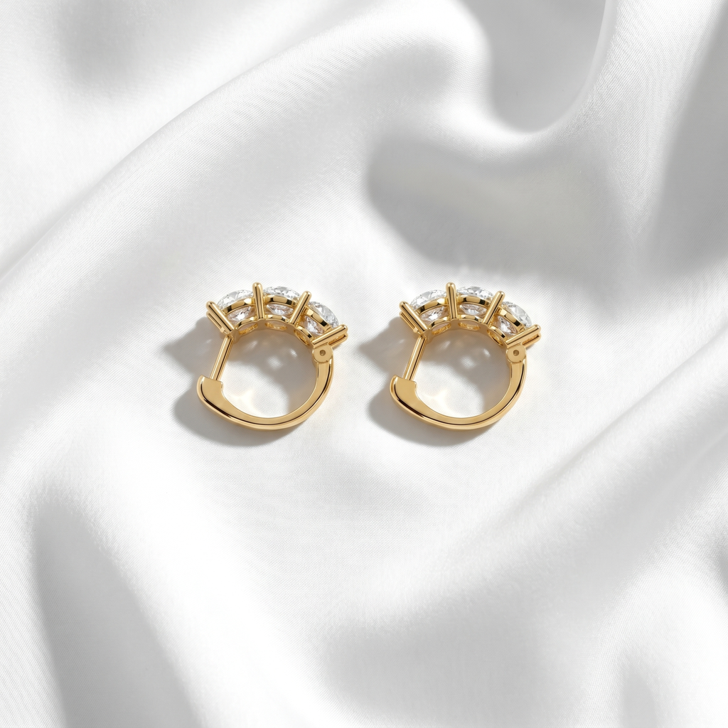 18k Gold Three Lab Grown Diamond Earrings