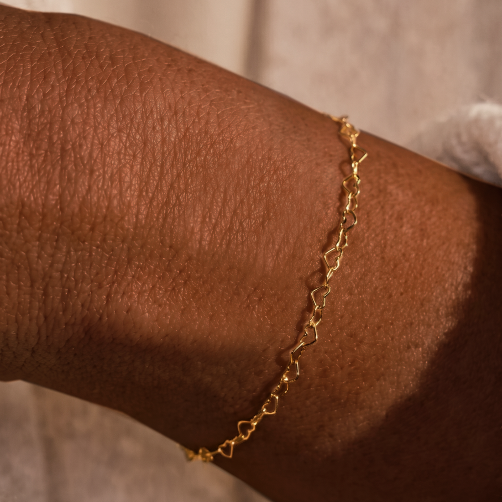 14k Gold Vermeil Heart Link Bracelet