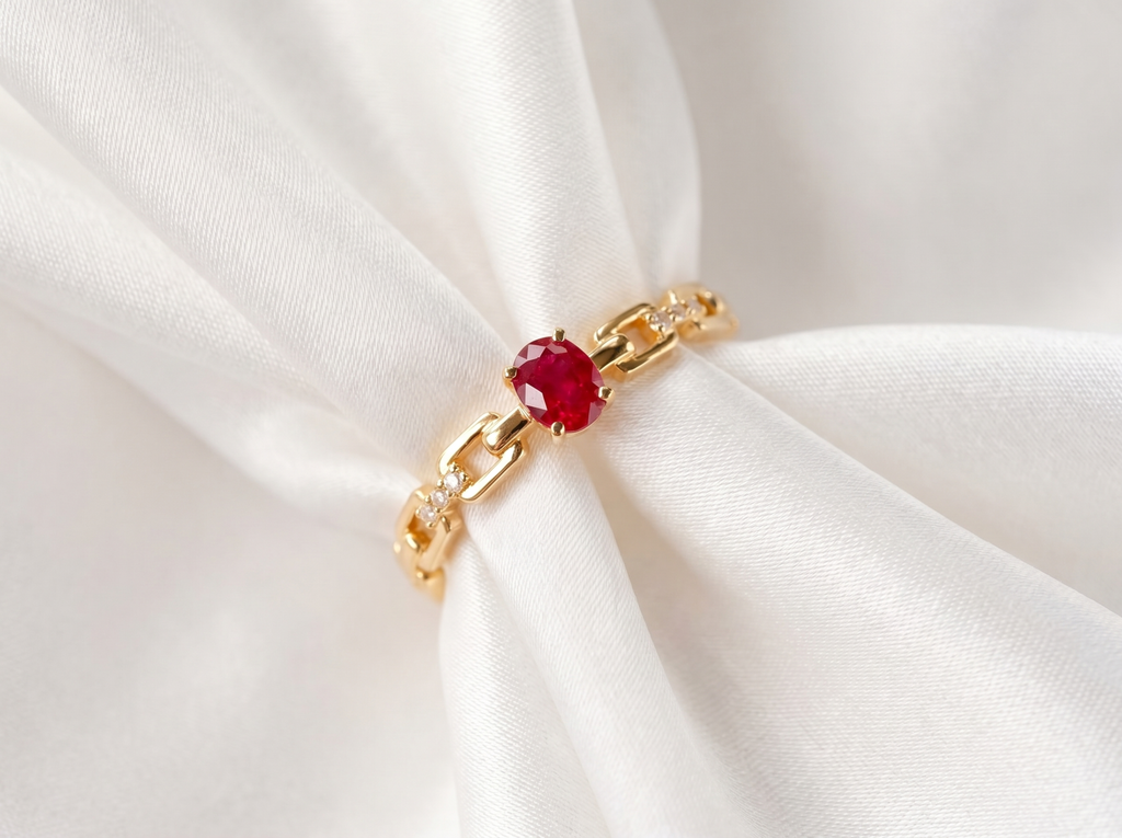 18k Gold Ruby Link Ring