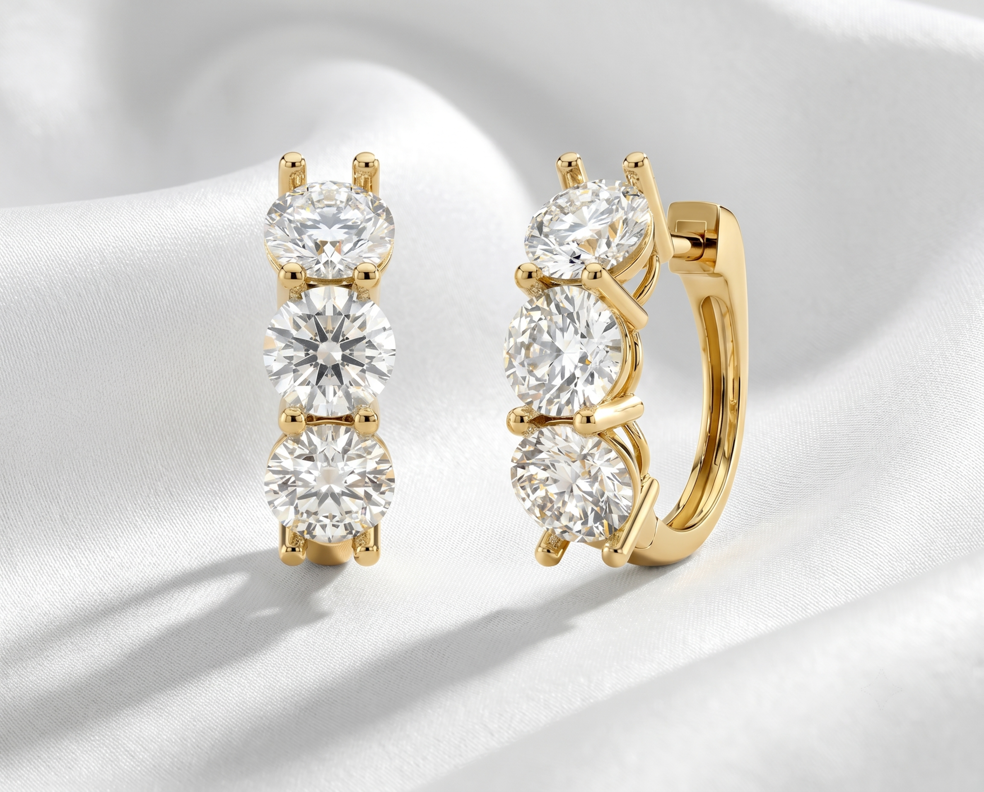 18k Gold Three Lab Grown Diamond Earrings