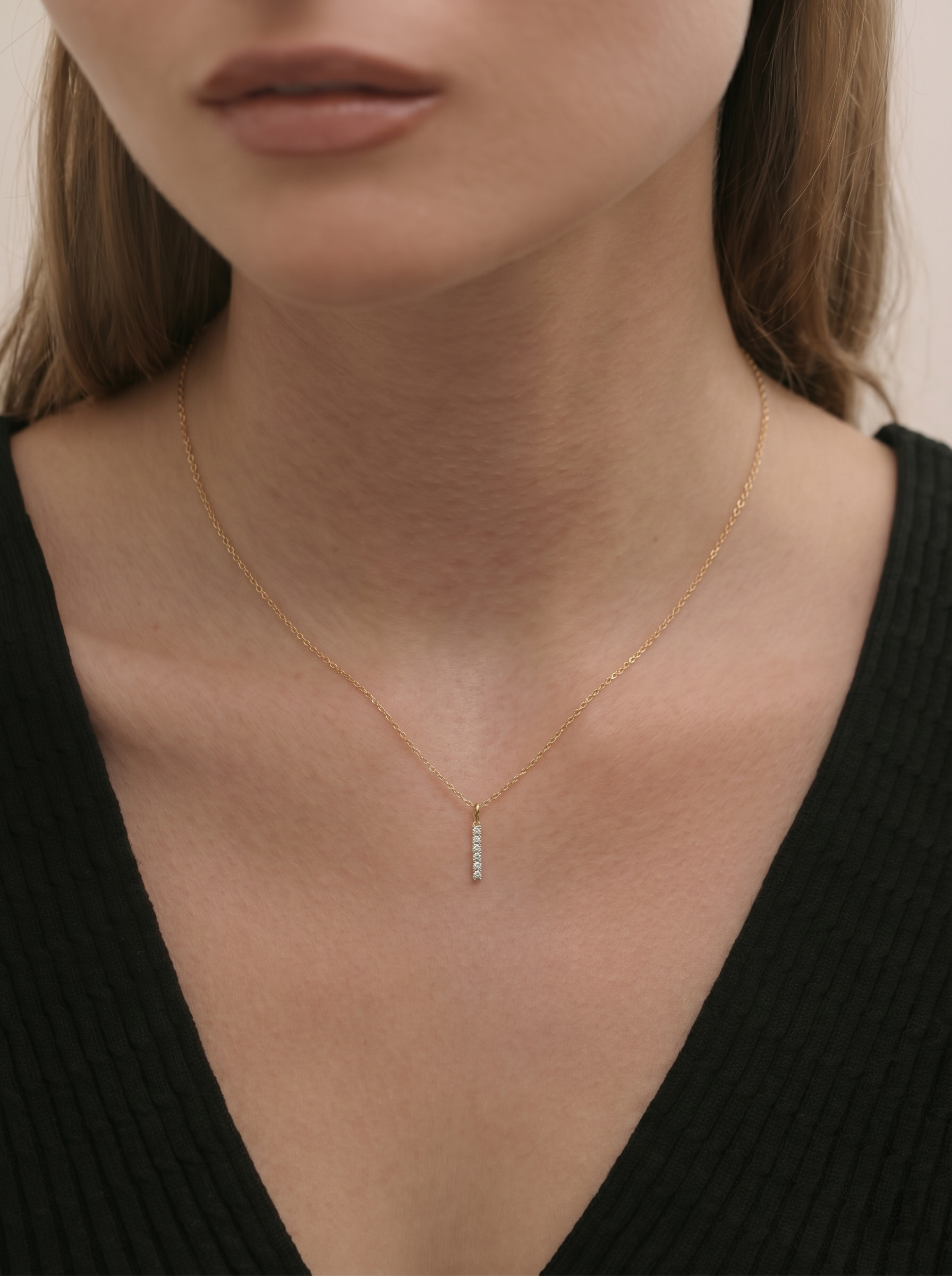 18k Gold Linear Lab-Grown Diamond Bar Necklace