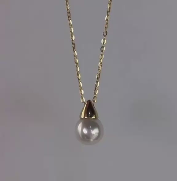 18k Gold Pearl Cone Pendant Necklace