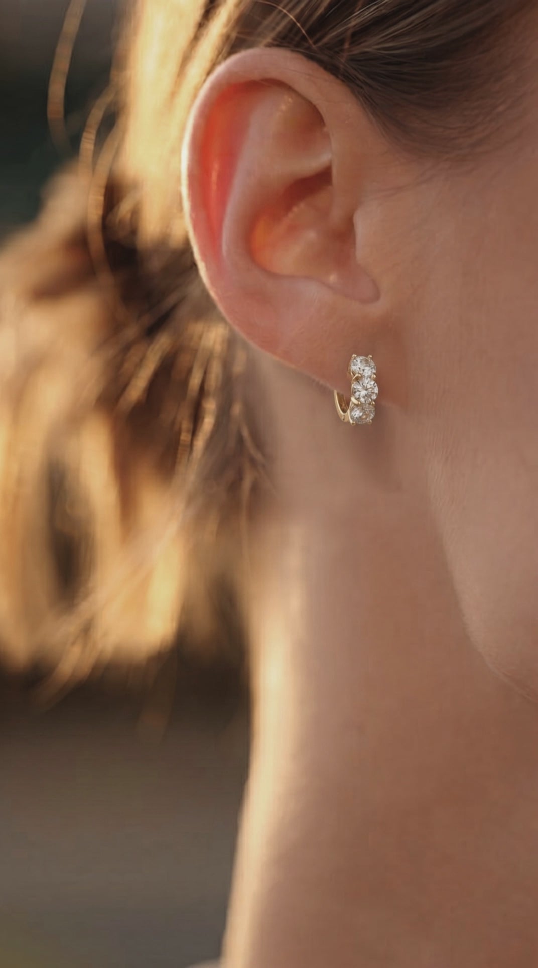 18k Gold Three Lab Grown Diamond Earrings