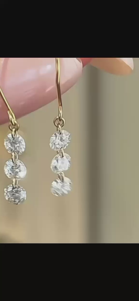 18k Gold Linear Drop Lab Grown Diamond Earrings