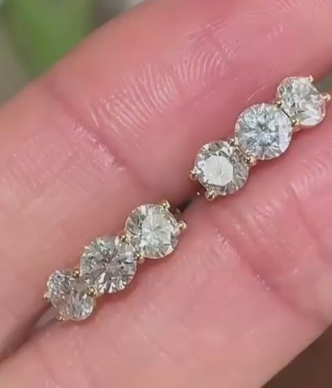 18k Gold Three Lab Grown Diamond Earrings